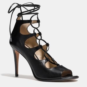 COACH Kira Lace-Up Black Leather Heels